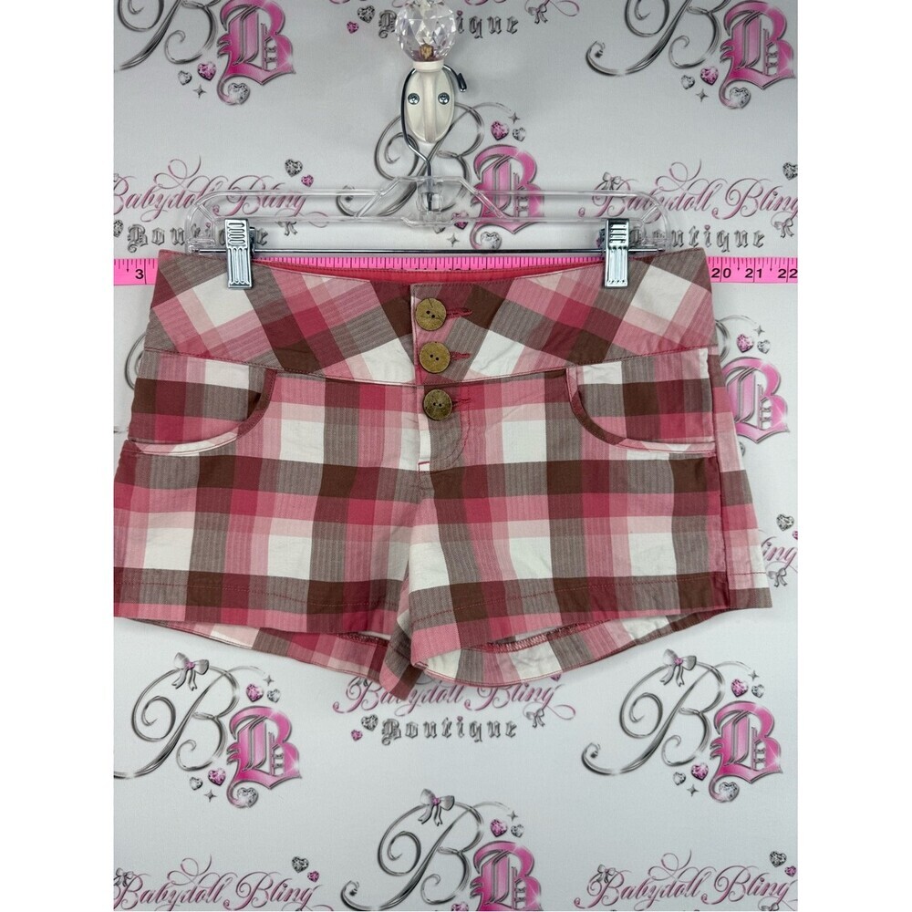 Oakley shorts plaid stripes y2k Pink Brown Plaid Low-Rise Athletic Shorts